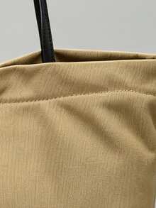 Relaxed Khaki Canvas Shoulder Tote Bag For Women, Minimalist Snap Button Design, Large Capacity, Artistic Beaded Pendant Commuter Underarm Bag - Khaki - View 5
