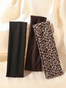 1/3/6 Pcs Wide Headbands For Women Non Slip Elastic Workout Yoga Hair Bands,Fashion Boho Leopard Striped Solid Hair Accessories For Girls Fall Style - Multicolor - View 4