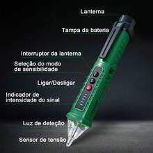 Detector de tensão sem contato, testador de tensão/testador elétrico, AC 12V/48V/70V-1000V, testador de fios com alarme sonoro e lanterna, localizador de fios rompidos. - Verde - Visão 8