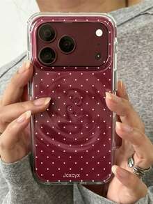 Cute Polka Dot Swirl Texture Cherry Red Phone Case, Compatible With IPhone 18 Pro Max 18 Pro 17 Pro Max 17 Pro 17 16 Pro Max 16 Pro 16 15 Pro Max 15 Pro 14 Pro Max 14 Pro 13, Minimalist Fashion Shockproof Glossy Protective Back Cover - Plum Red - View 2