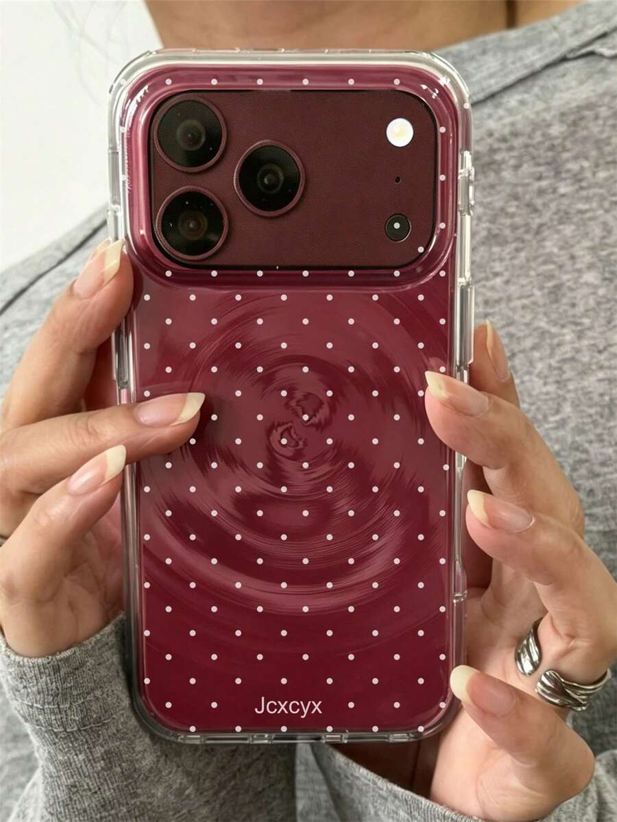Cute Polka Dot Swirl Texture Cherry Red Phone Case, Compatible With IPhone 18 Pro Max 18 Pro 17 Pro Max 17 Pro 17 16 Pro Max 16 Pro 16 15 Pro Max 15 Pro 14 Pro Max 14 Pro 13, Minimalist Fashion Shockproof Glossy Protective Back Cover