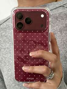 Cute Polka Dot Swirl Texture Cherry Red Phone Case, Compatible With IPhone 18 Pro Max 18 Pro 17 Pro Max 17 Pro 17 16 Pro Max 16 Pro 16 15 Pro Max 15 Pro 14 Pro Max 14 Pro 13, Minimalist Fashion Shockproof Glossy Protective Back Cover - Plum Red - View 4