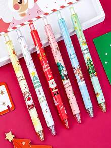 6/1pc Christmas Cartoon Click Neutral Pen 0.5mm Black, Santa Claus Reindeer Christmas Tree Pattern, Student Holiday Gift Writing Pen, Suitable For Festive Holiday Gift Giving - Multicolor - View 3