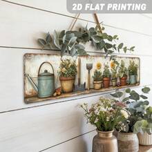 2D Flat Single Piece, Vintage Garden Tools And Potted Plants Metal Sign, Farmhouse Style, Wall Hanging, Country Style Decor, Suitable For Kitchen, Bathroom, Entryway, Decorative Sign And Plaque, 10.01X40.01cm - A - View 5