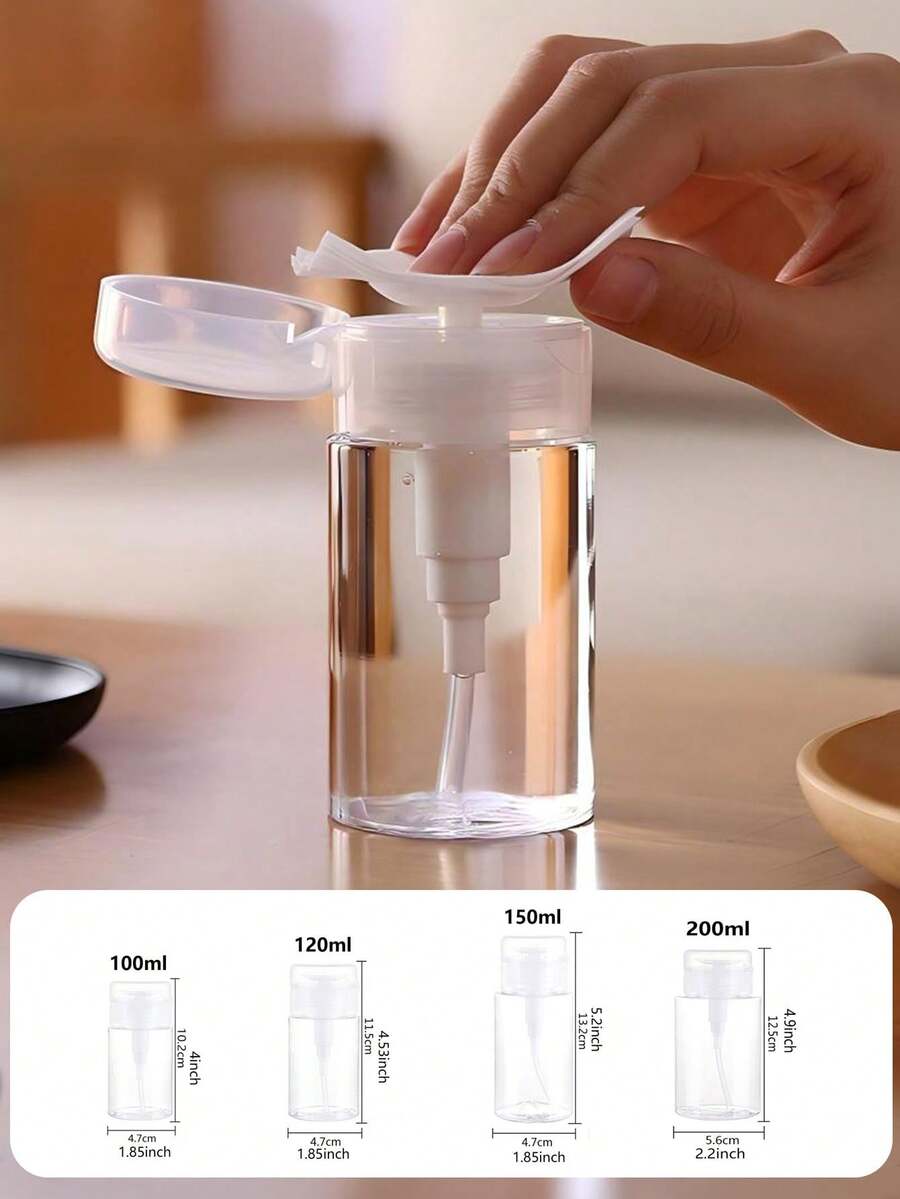 1个塑料按压式分装瓶，适用于卸甲油、卸妆液等。带翻盖按压泵头，旅行收纳瓶（120毫升-200毫升），绝佳圣诞礼物