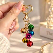 1pc/2pcs Women's One-Word Round Metal Bell Colorful Electroplated Pendant, Christmas Decoration Gift Small Bell, Creative Bag Charm, Wallet Accessory - Multicolor - View 1