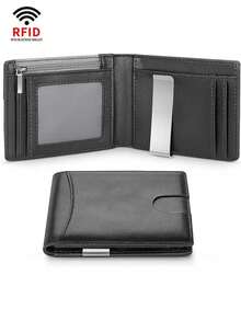 Slim RFID Wallet For Men, Carbon Fiber Bifold Purse With Money Clip, Zipper Coin Pocket ID Window, Anti-Theft Minimalist Smart Wallets - Multicolor - View 13