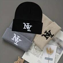 1 chiếc mũ len beanie thêu New York mùa đông unisex mới, mũ ấm mềm không vành, phong cách thanh lịch đa năng - Nhiều màu - Xem 1