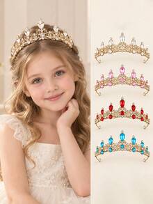 1PC Kids Rhinestone Crown Headband, Perfect For Flower Girl Hair Accessories, Birthday Parties, Princess Dress-Up Performances, And Holiday Gifts - Multicolor - View 1
