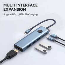 Hub USB-C 6-in-1, Stasiun Docking PD, Pengisian Cepat 100W, Matikan Layar Sekali Klik, 4K 30Hz, Hub Data USB 3.0, Dua Port USB 2.0, Ekstensi Data Tipe-C, Kompatibel untuk MacBook, Laptop, Tablet, Ponsel, Hub USB-C 6-in-1 - View 9