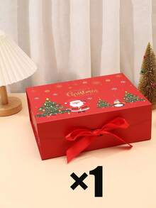 Large Christmas Gift Box With Bow, Red And Green Santa Claus Pattern Design, Suitable For Christmas, Home Decor, Christmas Gifts, Gift Wrapping And Holiday Decoration - One Size Fits All - View 13
