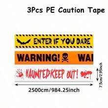 3 Rolls 5m Halloween Horror Warning Tape, Pirate Print Horror Caution Line, Suitable For Horror Zombie Party Outdoor Crime Scene Decoration, Holiday Supplies, Indoor Decoration, Outdoor Decoration, Halloween Party Decoration Supplies - Halloween Mix - View 12