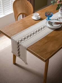 Tokoto 1PC Bohemian Style Linen Woven Table Runner, Farmhouse Country Woven Table Runner With Tassels, Suitable For Dining, Wedding, Bridal Shower - Multicolor - View 7
