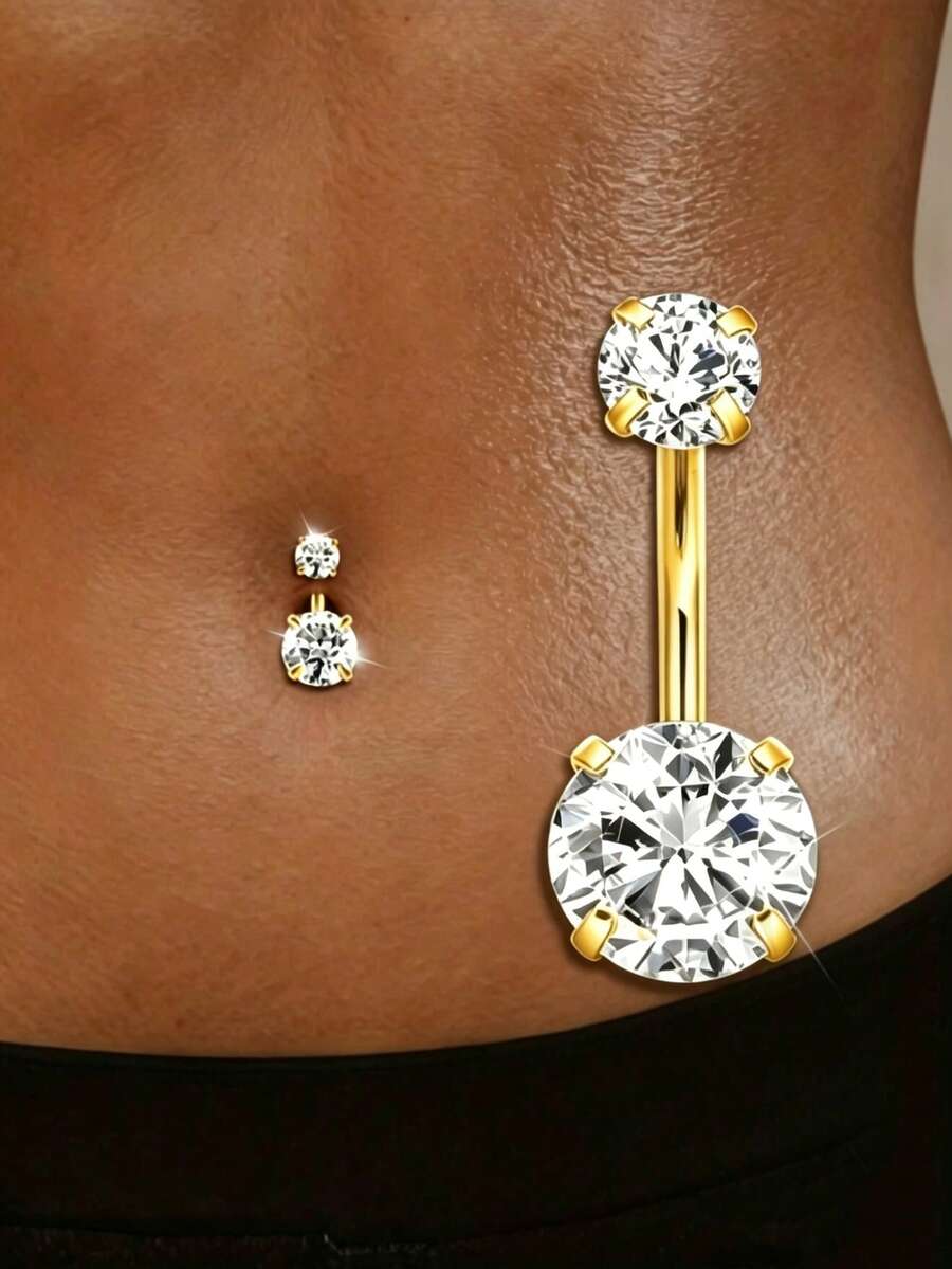 1 Stainless Steel Internally Threaded Belly Button Ring With A Classic Short Design, Suitable For Everyday Wear - Yellow Gold - View 1