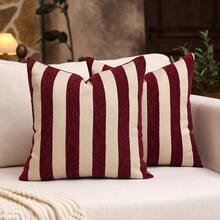 1pc/2pcs Beige-Red Striped Chenille Decorative Throw Pillow Cover, Soft Modern Abstract Bohemian Style Cushion Case For Sofa, Bedroom, Living Room, All Season, Also Suitable As Gift - Beige-red - View 32