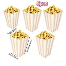1/5/15/25/35/50/100pcs Pink & White Striped Popcorn Boxes, Birthday Party Snack Storage Boxes, Size: 5*7.2*11.5cm - View 9