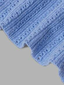 DONICY Atasan Tank Top Rajut Pendek Bergaris Berongga Leher Tinggi Warna Biru Muda untuk Wanita, Rompi Lapisan Pas Badan untuk Musim Semi, Musim Panas, dan Gugur - Biru - View 5
