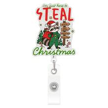 1pc Fun Christmas Acrylic Retractable Badge Reel, Office Workplace ID Holder Christmas Atmosphere Decoration - Multicolor - View 6