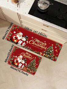 1/2pcs Christmas Kitchen Decor Rug, Santa Claus Pattern Design, Winter Kitchen Rug And Mat, Non-Slip Washable Absorbent Kitchen Accessories Decor Mat, Christmas Holiday Gift! - Multicolor - View 16