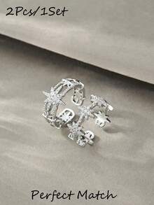 2pcs Silver Ring, Multi-Layer Linked Ring, Elegant Luxurious Ring, Suitable For Daily Wear, Dates, Parties And Gifts - Silver - View 1