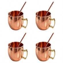 100% Pure Copper Mug, Solid Copper Drinking Cup With Handle, Suitable For Cold And Hot Drinks, Coffee, Tea And Cocktails, Perfect For Home, Office Or Bar Use, Great Gift Choice, Cup + Straw - Multicolor - View 9
