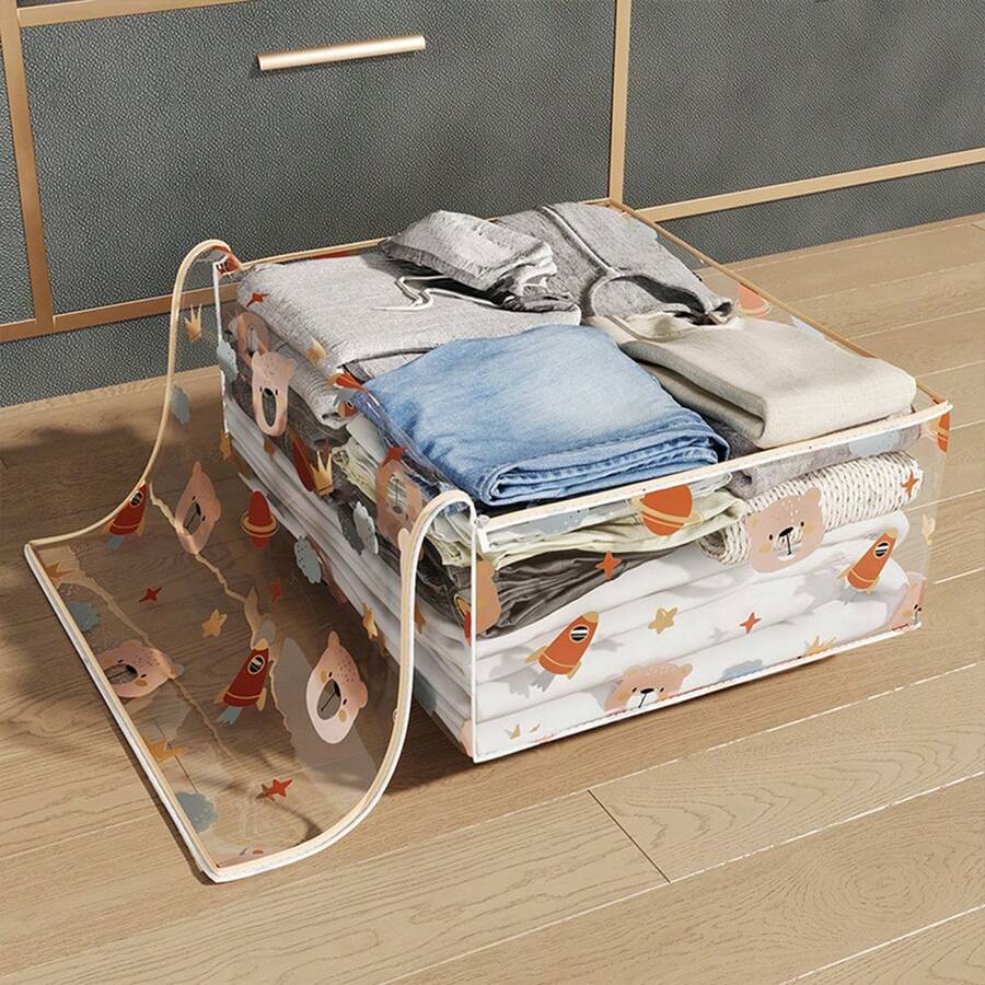 1pc Large Capacity Transparent Storage Bag - Dust-Proof Organizer Bag With Printed Design, Baby Clothes And Quilt Storage Bag - Multicolor - View 1