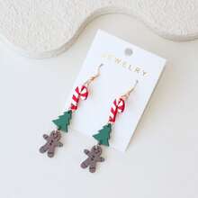 Christmas 1 Pair Triple Candy Cane Christmas Tree Gingerbread Man Acrylic Dangle Earrings For Women, Personalized Faux Clay Texture Vintage Cute Minimalist Versatile Gift - Y890 - View 2