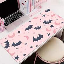 Pastel Pink Bat Moon Star PU Leather Large Mouse Pad, Waterproof Extended Desk Mat, Kawaii Aesthetic Table Protector, Halloween Desktop Decor Gift For Girls - View 2