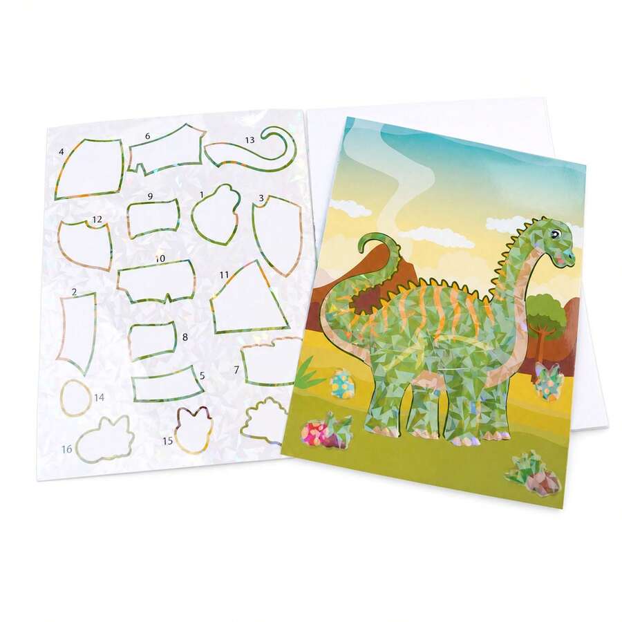 Dinosaur Sticker Book For Kids 3-6, 238Pcs DIY Coloring Glitter Mosaic Puzzle, Sticker By Number 3D Geometric Early Education Toy, Reusable Sensory Travel Quiet Book, Preschool Learning Activities, Party Favors, Goodie Bag Filler, Back To School Gift