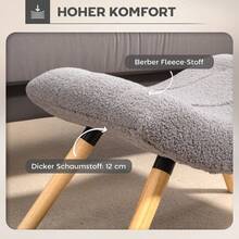 Stool, Pouf With Berber Wool Fabric, Padded Pouf Supporting Up To 120 Kg, For Living Room, Bedroom, 67 X 45 X 38 Cm, Light Gray - Light Grey - View 6