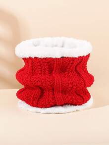 1pc Fleece Trim Cable Knit Children's Neck Warmer, Elastic Shiny Thread Seamless Loop Scarf, Unisex Daily Accessory - 1PC - View 13