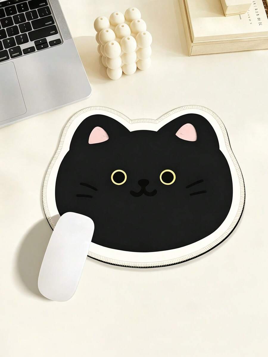 Cute Cat Mouse Pad, Non-Slip Rubber Bottom Stitched Edge Mouse Pad, Cartoon Black Cat Shaped Mouse Pad, Suitable For Women, Girls Desktop Keyboard Mouse Pad, Office And Home Use - View 1
