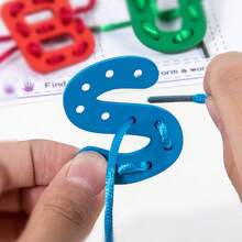 Children's Wooden Letter Lacing Toy, Educational Early Learning Handmade Threading Board, Hand-Eye Coordination Training Desktop Game - Multicolor - View 6