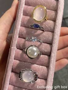 5pcs Set Elegant Cubic Zirconia Rings, Women's Wedding Anniversary Gift (Gift Box Not Included) - 1# - View 1