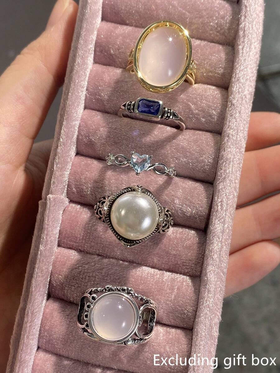 5pcs Set Elegant Cubic Zirconia Rings, Women's Wedding Anniversary Gift (Gift Box Not Included) - 1# - View 1