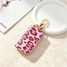Leopard Print Car Key Cover, PU Leather Zipper Key Organizer Bag With Metal Key Ring, Compact Portable Unisex Key Pouch, Can Store Car Keys, Cards And Coins, Suitable For Daily Commute, Travel And Dating - Multicolor - View 13