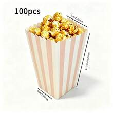 1/5/15/25/35/50/100pcs Pink & White Striped Popcorn Boxes, Birthday Party Snack Storage Boxes, Size: 5*7.2*11.5cm - View 6