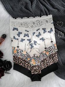 5pcs/Pack Women's Lace Patchwork Butterfly Leopard Print Floral Sexy Comfortable Triangle Panties - Multicolor - View 2