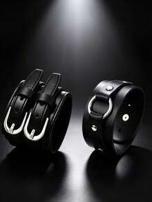 2pcs Black Motorcycle Style Fashion Punk Bracelet, Suitable For Men's Daily Riding, Outdoor Fashion Wear, Exquisite Bracelet Set Gift For Men - Black - View 1