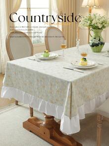 1pc Ruffle Edge Tablecloth, Fresh Country Style, Suitable For Dining Table Decoration, Picnic Tablecloth, Holiday Celebration, Wedding Party Gathering, Birthday Banquet, Daily Dining Table, Kitchen And Restaurant Decor, All Seasons, Home Decor - Mint Green - View 3