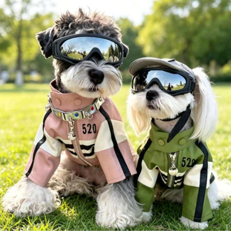 2pcs Cool Pet Racing Jacket With Goggles Set, Fashionable Outdoor Colorblock Zipper Photo Outfit, Suitable For Cats And Small To Medium Dogs - Multicolor - View 1