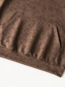 Men's Faux Washed Distressed Rose & Newspaper Print Hoodie, Loose Casual Pullover Sweatshirt - Brown - View 7