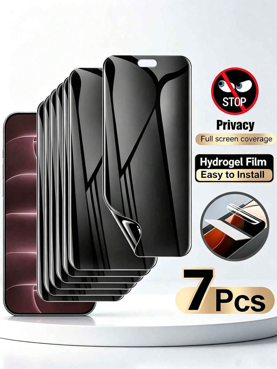 7 Pack Privacy Hydrogel Film Compatible With Iphone 18 Pro/18 Pro Max/17/17 Pro/17 Pro Max/17e/Air/16/16 Pro/15/14/Plus/13/13 Pro Max/12/11/X/XS MAX/XR Soft TPU Screen Protector, High Sensitivity Protective Film, Not Tempered Film - Clear - View 1