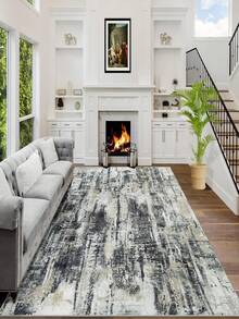 1pc Modern Abstract Print Area Rug, Traditional Polyester Fiber Rectangular Easy Care Washable Home Decor Carpet, Suitable For Living Room, Hallway, Bedside, Sitting Room, Bedroom - Multicolor - View 1