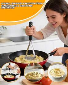 26 cm stor potatisstöt i rostfritt stål – en mångsidig köksstöt för potatis och pumpa som inte får saknas i något hushållskök - Silver+Svart - Visa 5