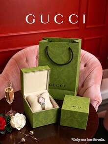 GUCCI 綠色手錶禮盒附圖案禮品袋，中性包裝盒，適合生日、節日與手錶店，僅空盒 - 綠色 - 查看 1