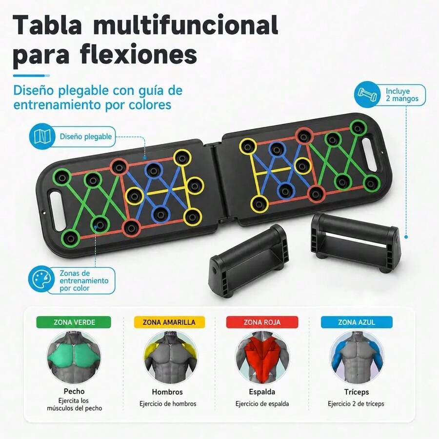 1pc Tabla plegable de flexiones multifuncional, con mangos desmontables y guía codificada por colores, equipo de entrenamiento muscular para pecho, hombros, espalda y tríceps, ideal para gimnasio en casa - Negro clásico - Ver 1