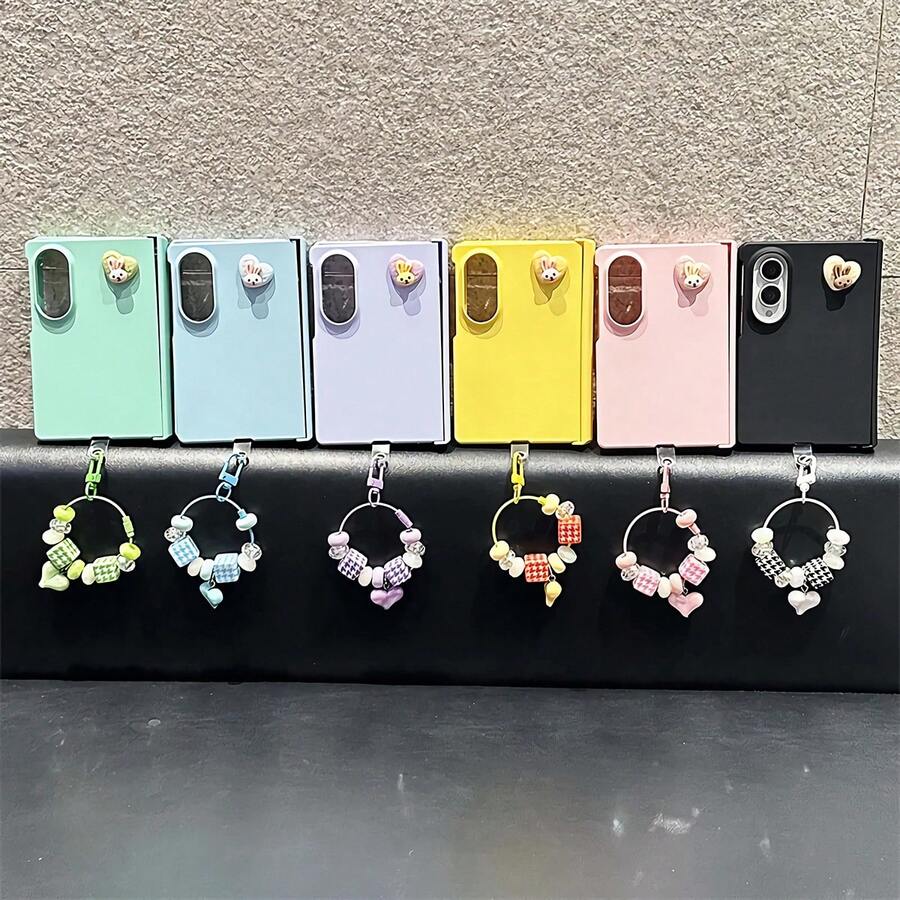 keshengtai Solid Color Heart Rabbit Phone Case With Hinge Protection, Comes With A Wrist Strap, Hard PC Back Plate Protective Phone Cover, Compatible With Samsung Galaxy Z Fold 8 Ultra, Z Fold 7, Z Fold 6, Z Fold 5 - Pink - View 1