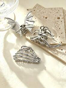 3pcs Women's Solid Color Halloween Personalized Skull Claw Metal Large Hair Clips, Suitable For Holiday And Daily Use, Summer Hair Accessories Beach Claw Clips Vacation Hair Clips Fashion Hair Claws, Travel, Holiday, Party - 3pcs Style 3 - View 13