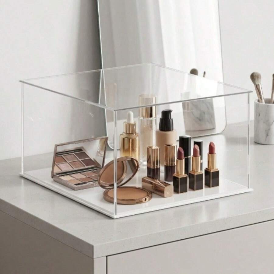 Transparent Luxury Cosmetic Display Box - Elegant High-Transparency Cosmetic Storage Box - Acrylic Cosmetic Collection Display Box - Multi-Functional Modular Storage Box - Vanity Cosmetic Exclusive Dust-Proof Decorative Collection Box - White Background - View 1